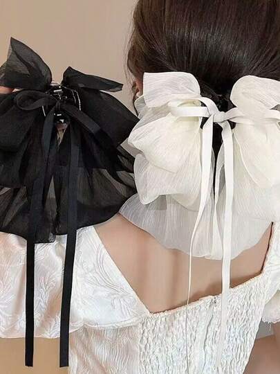 1 Peça Clipe de Cabelo com Laço de Fita de Tecido de Tule Fluido - Um Acessório de Moda de Temperamento Delicado e Ultra Elegante de Menina, Presilha de Cabelo de Inverno