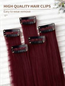 5 tóc giả kẹp màu đỏ rượu vang, tóc giả sợi tổng hợp cho nữ, có thể kết hợp với nhiều kiểu tóc khác nhau mà không cần đến tiệm nhuộm, thích hợp sử dụng hàng ngày và nhiều bữa tiệc khác nhau - Màu Hoa hồng đỏ - Xem 6