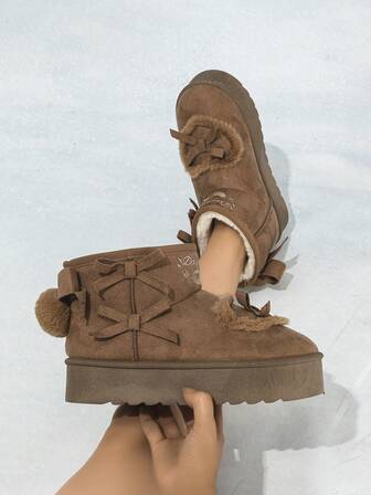 Women's Fashion Thick Warm Heart Decor Snow Boots, Versatile For Autumn/Winter