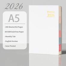 2026年计划本，204张/412页365天日历，英文A5周计划本和月计划本，每日记录计划本，海洋风格12页分割内页精美设计，蓝粉配色简约日历计划本，提高效率，返校办公，2026年圣诞新年礼物 - 彩色 - 查看 17