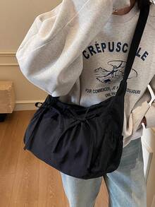 New Fashion Daily All-Match Niche Pleated Design Bow Decorated Crossbody Bag, Casual Simple Solid Color Handbag, Large Capacity, Portable, Lightweight Travel, Suitable For School, Work And Commute - Multicolor - View 7