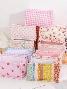 1个装饰实用绗缝桌面收纳篮，化妆刷和化妆品收纳盒，桌面装饰 - 彩色 - 查看 4