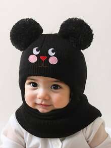 1 pezzo Passamontagna da sci a forma di coniglio per neonati 0-3 anni, berretto con doppia palla per bambini e bambine, cappello invernale lavorato a maglia, accessori essenziali per bebè - Multicolore - Visualizzare 8