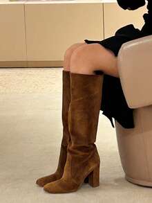 2025 Autumn/Winter New Brown High Heel Cowgirl Western Boots For Women, Pleated Tall Boots,Sexy,Party - Brown - View 2