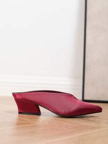 Mules à bout pointu, talon épais, talon moyen, polyvalentes, élégantes, confortables pour soirée, travail, tenue décontractée, bordeaux - Rouge foncé - Voir 5
