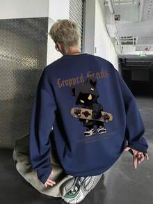 Heavy Pound Cotton 210g Men's Autumn/Winter Cotton Crew Neck Loose Casual Long Sleeve T-Shirt - Navy Blue - View 2