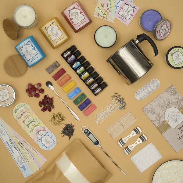 Complete DIY Candle Kit Aromatic Candles Making Tool Set Sticker Stainless Steel Wax Melting Pot Candle Making Supplies