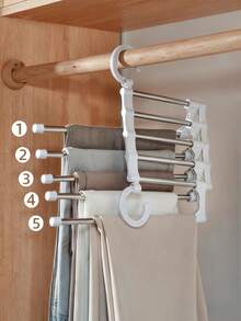2pcs Space Saving Pants Hangers - Closet Organizer For Jeans, Pants, Scarves, Leggings, Skirts, Clothes Rack, Non-Slip 5-Tier Pant Hanger, White - Multicolor - View 2