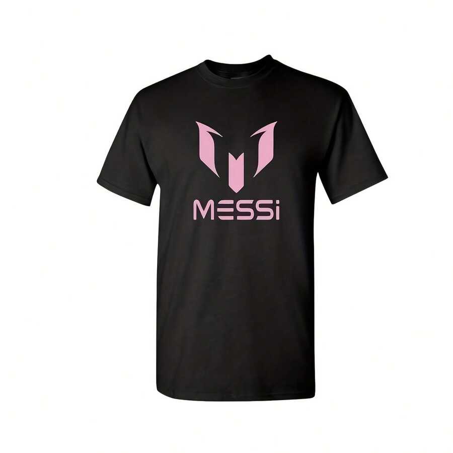 Miami Argentina Messi Adul S  Cotton Custom T-Shirt220G Heavyweight 100% Cotton T-Shirt.  With Butterfly Print Pattern, Suitable For Girls And Wo's Short Sved Round Neck Inspirational Shirt, Cute Aesthetic Y2K Style Summer Top, Suitable For Outdoor, Family, Work Or Street Wear Casual Loose Daily T-Shirt - 黑色6 - 查看 1