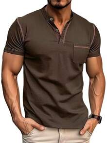 Henley Shirts Slim Fit Button T-Shirthalloween - Verde - Ver 12