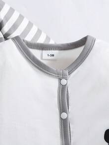 3 件套男婴可爱卡通熊猫条纹印花长袖连体裤，适合所有季节 - 灰色 - 查看 4