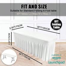 Spandex Table Skirts 6ft Rectangle Table, Table Cover 6ft Table With Skirt, Fitted Rectangular Stretchable Table Cloth Wedding Party Exhibitions Cocktail Bar Patio - Black - White + 72 X 29.5 Inch (Rectangular) - View 3
