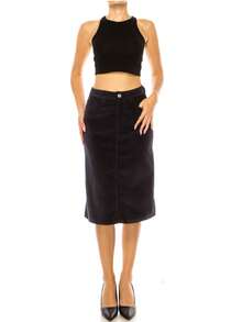 Women's Knee-Length Velvet ALine Skirt  Casual  Elegant - Màu xanh lam - Xem 2