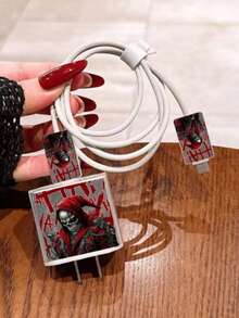 4pcs/Set Transparent Horror Skeleton Style Protector Case Compatible With Apple Data Cable, Suitable For IPhone 18-20W Charger, Anti-Breakage And Anti-Scratch