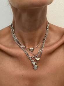 5Pcs Vintage Elegant Heart Pendant Necklace Set,Women's Jewelry For Daily Wear,Gift For Friends&Family