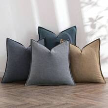 Neutral Linen Pillow Covers Pack Of 4 Decorative Natural Solid Throw Pillow Covers Soft Accent Boho Farmhouse Couch Pillowcases Modern Home Decors Living Room Bed Sofa 18x18 Inch - 20 英吋 x 20 英吋(4 件裝)+ 中性海軍藍 - 查看 4