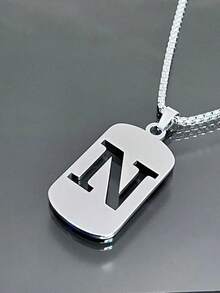 1 Piece Fashionable And Personalized Geometric Square Necklace With 26 English Letter Pendant Made Of Stainless Steel, Simple And Versatile Accessory Foromen And Men