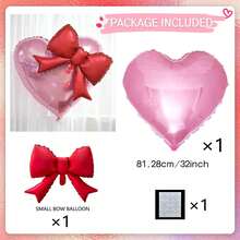 32 英寸心形和蝴蝶结铝箔气球，粉色、红色、银色心形带蝴蝶结铝箔气球，适用于情人节装饰、周年纪念装饰、生日装饰、房间背景、婚礼、圣诞节、订婚、摄影道具 - 彩色 - 查看 16