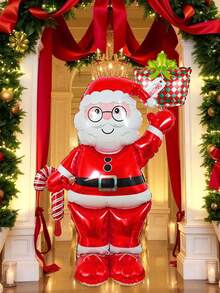 1pc/3pcs Christmas Balloon Set, Extra Large Santa Claus Foil Balloon, Mini Christmas Gift Box, Mini Christmas Red Candy Cane Foil Balloon, Suitable For Christmas Party Decoration, Santa Claus Christmas Balloon Decoration, Christmas Decoration, Holiday Party, Room, Winter Themed Birthday Decoration