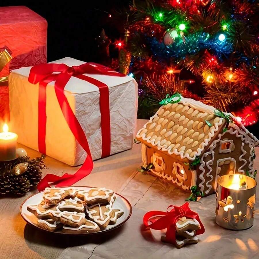 10pcs Gingerbread House Baking Set - 3D Stainless Steel Cookie Cutters, Suitable For Christmas, Halloween And Thanksgiving - Perfect Choice For DIY Holiday Desserts In Restaurants, Food Trucks And Bakeries - Silver - View 1