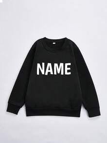 Customizable Name Girl Casual Long Sleeve Sweatshirt - Soft Round Neck Pullover, Spring/Autumn Casual Outfit, Gray And Black, Girls' Sweater, Autumn Pullover, Basic Style Design(Size:110cm-150cm) - Black - View 2