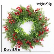 1 pieza/40cm Corona de Navidad artificial con bayas rojas y hojas de eucalipto de plástico, adecuada para decoración navideña interior/exterior, perfecta para puertas principales, paredes del hogar y decoración estacional. La corona de Navidad tiene un aspecto natural, una construcción duradera, un encanto decorativo, es ideal para compradores navideños y es una opción principal para la decoración navideña.