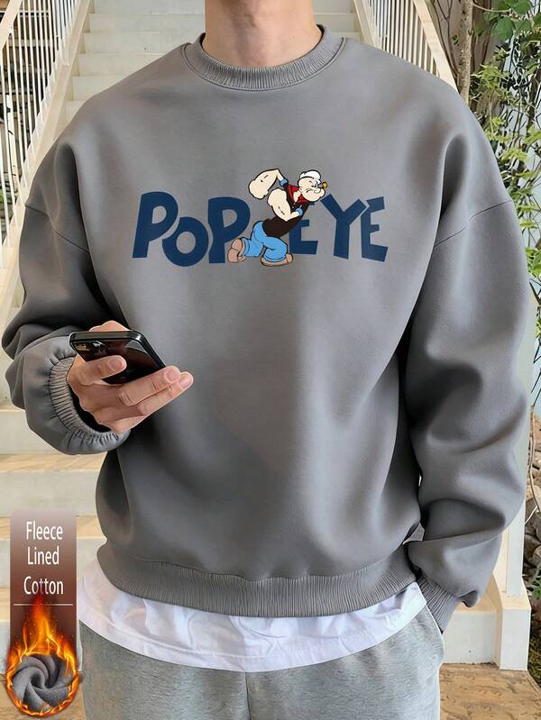 Hauts en coton pour hommes, hauts à motifs de personnages d'animation classiques, sweat-shirts à épaules tombantes pour hommes, sweat-shirts amples à col rond et chauds en tissu épais pour l'automne et l'hiver, adaptés au temps froid