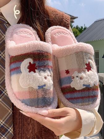 2025 Winter New Flat Fluffy Slippers For Women, Fashionable Faux Fur Slides Outdoor Wear