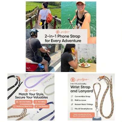 Correa de mueca y cordn 2 en 1 para telfono celular, correa antirrobo para telfono para hombres y mujeres, correas de mueca ajustables para telfonos