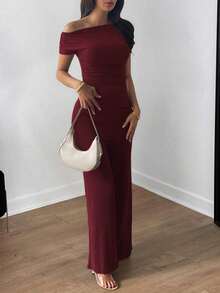 Vaiaye Women's 2-Piece Casual Elegant Solid Color Asymmetrical Hem Shaping Top, Suitable For Valentine's Day And Carnival, Paired With Solid Color Straight Pants, Suitable For Daily Wear, Holiday And Beach Vacation. - Burgundy - View 11