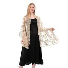 Shawls And Wraps For Evening Dresses,Women Formal 1920s Sequin Flower Sheer Shawls And Wraps For Wedding-{"Color_name":"Champagne"} - 香檳色 - 查看 5