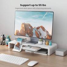 Monitor Stand Riser, Klearlook Foldable, Height Adjustable Computer Stand, Desk Shelf Riser With Storage Drawer &Tablet Phone Stand For Desktop, Laptop (White){"Color_name":"White"} - White - View 8