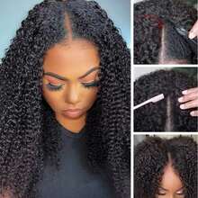 V Part Curly Wave Wig Human Hair No Leave Out V Shape Water Weave Curly Upgrade U Part Wigs With Clips Daily Wear Soft Hair Glueless V-Part Wig No Filter Glamorous Weekend Ready For Women Beginner Friendly No Lace No Glue No Sew In Daily Wear Hair Accessory 200% Density - Natural Black - View 11