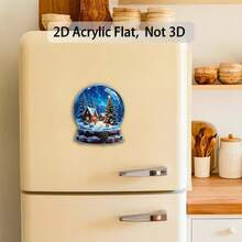 1 ímã de geladeira acrílico plano 2D, sinalização decorativa e ornamentos, design de paisagem de neve natalina, artesanato requintado, adequado para cozinha, sala e decoração sazonal de casa, criando uma atmosfera aconchegante.