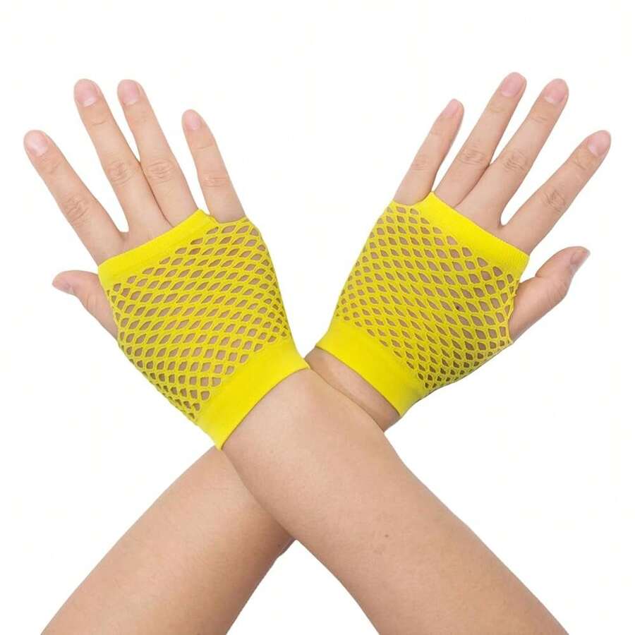 Fishnet Fingerless Gloves Mesh Arm Sleeves Fish Net Arm Sleeves EMO Gloves For Women In Theme Party Scene Accessories{"Size_name":"Short","Color_name":"#5-BrightYellow(Short)"} - 多色15 - 查看 1