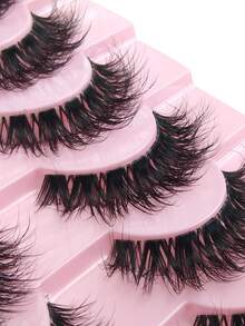 10对D型卷翘假睫毛，手工3D仿貂毛假睫毛，自然柔软，浓密纤长，透明带，蓬松轻盈，交叉条状设计，自然妆容，万圣节圣诞节礼物 - 交叉款 - 查看 7
