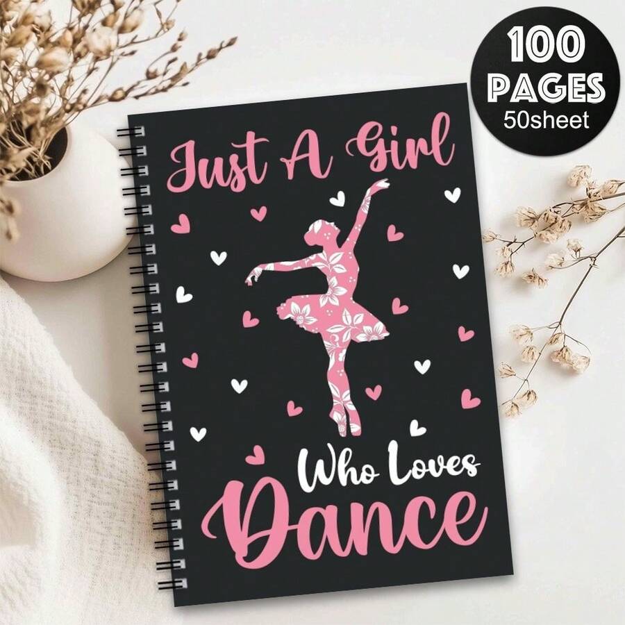 1pc Elegant Ballet Notebook - Spiral Bound Ballet Dancer & Heart Floral Pattern, Black & Pink Dance Journal - Compatible With Pen/Pencil - Ballet Dancer, Teacher, Student Gift - Choreography Practice Planner - Ballet Lover Gift, Choreography Handbook, Whimsical Design, Spiral Bound, High Quality Paper