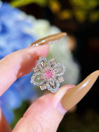 1 Adet S925 Ayar Gümüş Lüks Zarif Yonca Zirkonya Yüzük, Çok Yönlü Şık Tasarım, Kadınların Günlük Giyimi, Festivaller, Partiler ve Takı Hediyesi İçin Uygun