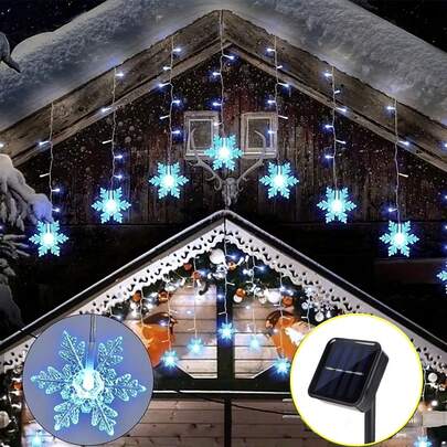 1 Peça 96 LEDs Luzes de Cortina de Natal com Flocos de Neve Alimentadas por Energia Solar, Lâmpada Decorativa de Fada à Prova d'Água com 8 Modos de Iluminação para Decoração de Casa, Quarto, Janela, Parede, Casamento, Aniversário e Festa de Natal