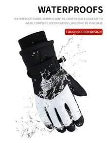 1pc Winter Ski Outdoor Cycling Waterproof Windproof Anti-Freeze Anti-Slip Thicken Warm Touchscreen Motorcycle Gloves For Men And Women, Made Of Polyester, Suitable For Elegant, Casual, Formal And Outdoor OccasionsFleece Gloves Added Fluff