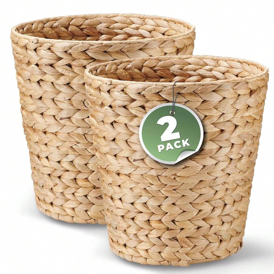 2-Pack Wicker Trash Cans, Wicker Waste Basket For Bathroom, Rattan Trash Can,23170918 - 亮橙色 - 查看 1