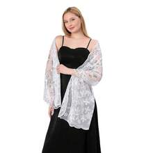 Shawls And Wraps For Evening Dresses,Women Formal 1920s Sequin Flower Sheer Shawls And Wraps For Wedding-{"Color_name":"White"} - 白色 - 查看 5