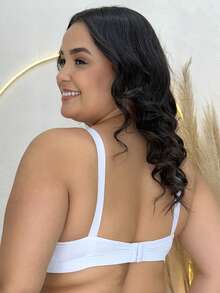 Plus Size Bra With Reinforced Microfiber Lace - White - View 2