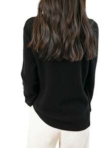 Women's 100% Merino Wool Sweater Autumn Winter Long Sleeve Women's Turtleneck Sweater Warm Soft Knitted Pullover Top - Black - View 2
