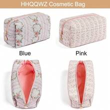 Makeup Bag Travel Cosmetic Bag For Women Girls, Zipper Make Up Pouch, Floral Flowers Toiletry Organizer Makeup, Portable Storage Cosmetic Travel Cloth Bag (Pink){"Color_name":"A1Pink"} - A1Pink - 查看 6