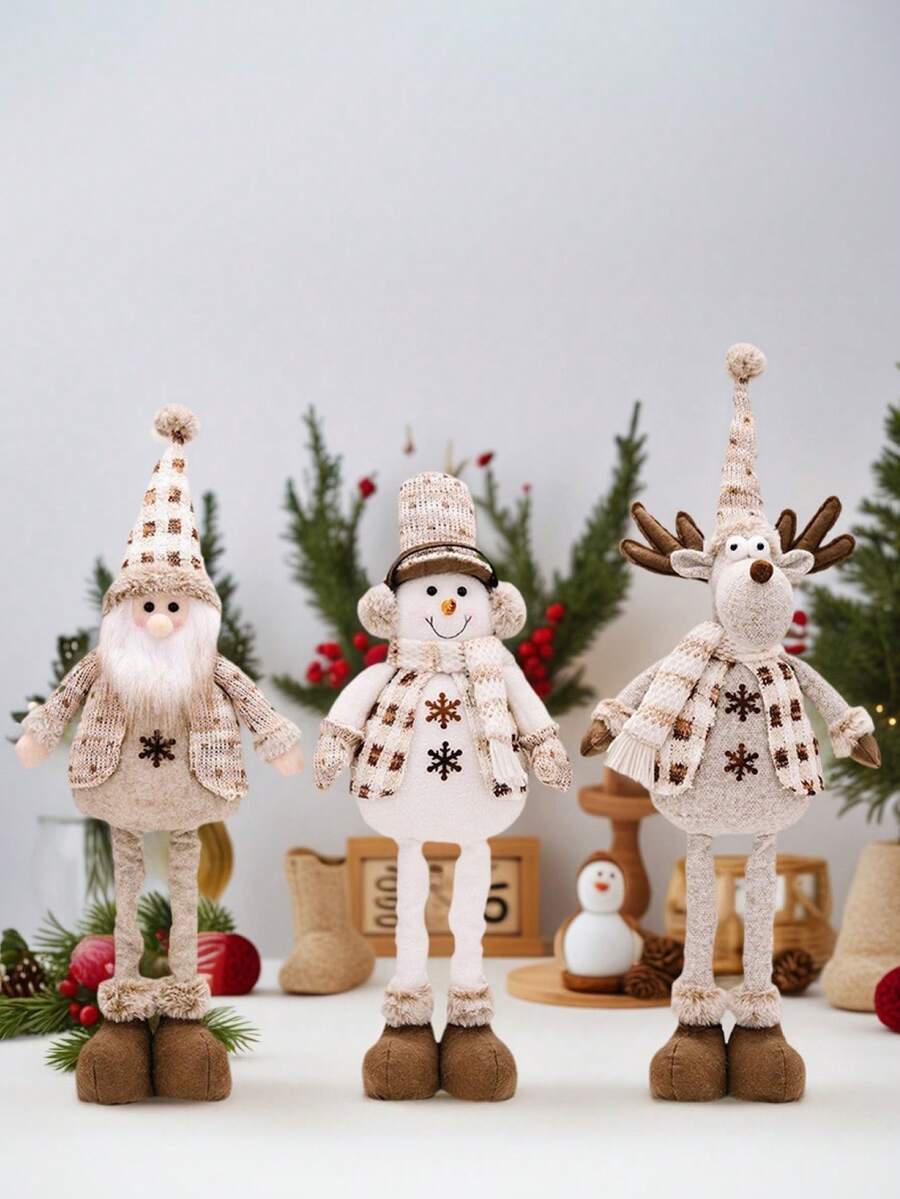1pc Adjustable Standing Christmas Gnome Ornament 60cm Handcrafted Large Reindeer Gnome Decoration Beige-Brown Adorable Snowflake Christmas Decor Seasonal Ornament Christmas Tree Decoration Features Extendable Spring Legs Christmas Decorations Winter Home Decor - Multicolor - View 1