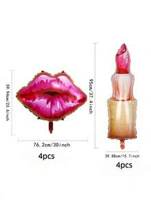 4 件巨型红色唇膏唇气球套装 2 件唇膏 2 件唇膏气球单身派对用品化妆气球生日新娘送礼会女孩水疗派对用品可爱唇膏和唇膏气球，圣诞节 - 粉色 - 查看 14