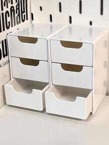 1 pieza Caja de almacenamiento de plástico blanco para escritorio, cajones de almacenamiento apilables clásicos, adecuado para artículos de oficina, joyas, cosméticos - Accesorio de escritorio que ahorra espacio, adecuado para uso en dormitorio, organizador de escritorio y cajón para almacenamiento en el hogar, divisor de partición de 3 niveles con estilo - Ideal para artículos de oficina, mercancías y almacenamiento de cosméticos - Accesorio de tablero de plástico ligero y portátil, accesorio de estantería y caja de mercancías