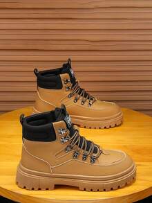 男士高帮百搭靴子小皮鞋黑色休闲鞋耐穿低帮百搭工作靴新款时尚休闲运动鞋秋冬 - 黃色 - 查看 7