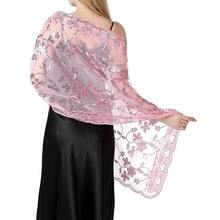 Shawls And Wraps For Evening Dresses,Women Formal 1920s Sequin Flower Sheer Shawls And Wraps For Wedding-{"Color_name":"Pink"} - 粉色 - 查看 1